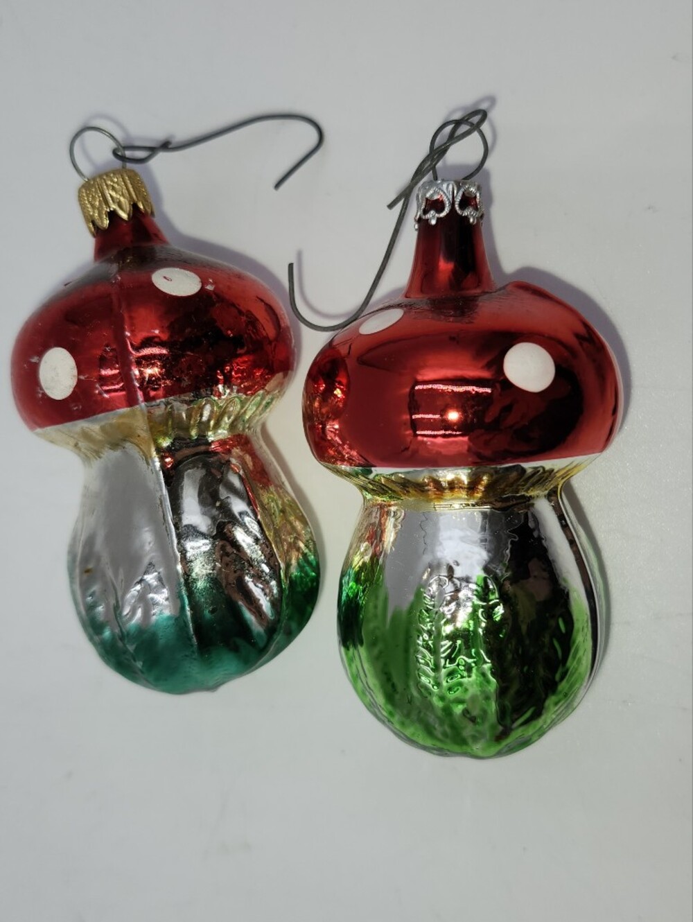 Vintage Colom BIA Colombia Blown Glass Mushroom Christmas Ornament Lot of 2